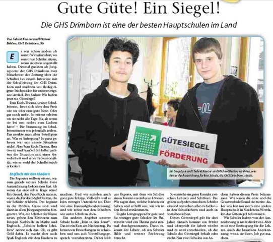 Auch unsere Schüler haben im Projekt "Zeitung+Schule" am 21.4.08 geschrieben: